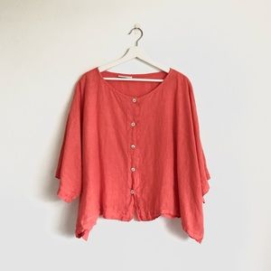 bryn Walker Ebba Linen Button Down Top | Coral, Size Medium